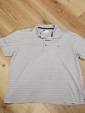 IZOD Men's Light Gray Striped checked Golf Polo Shirt Sz L